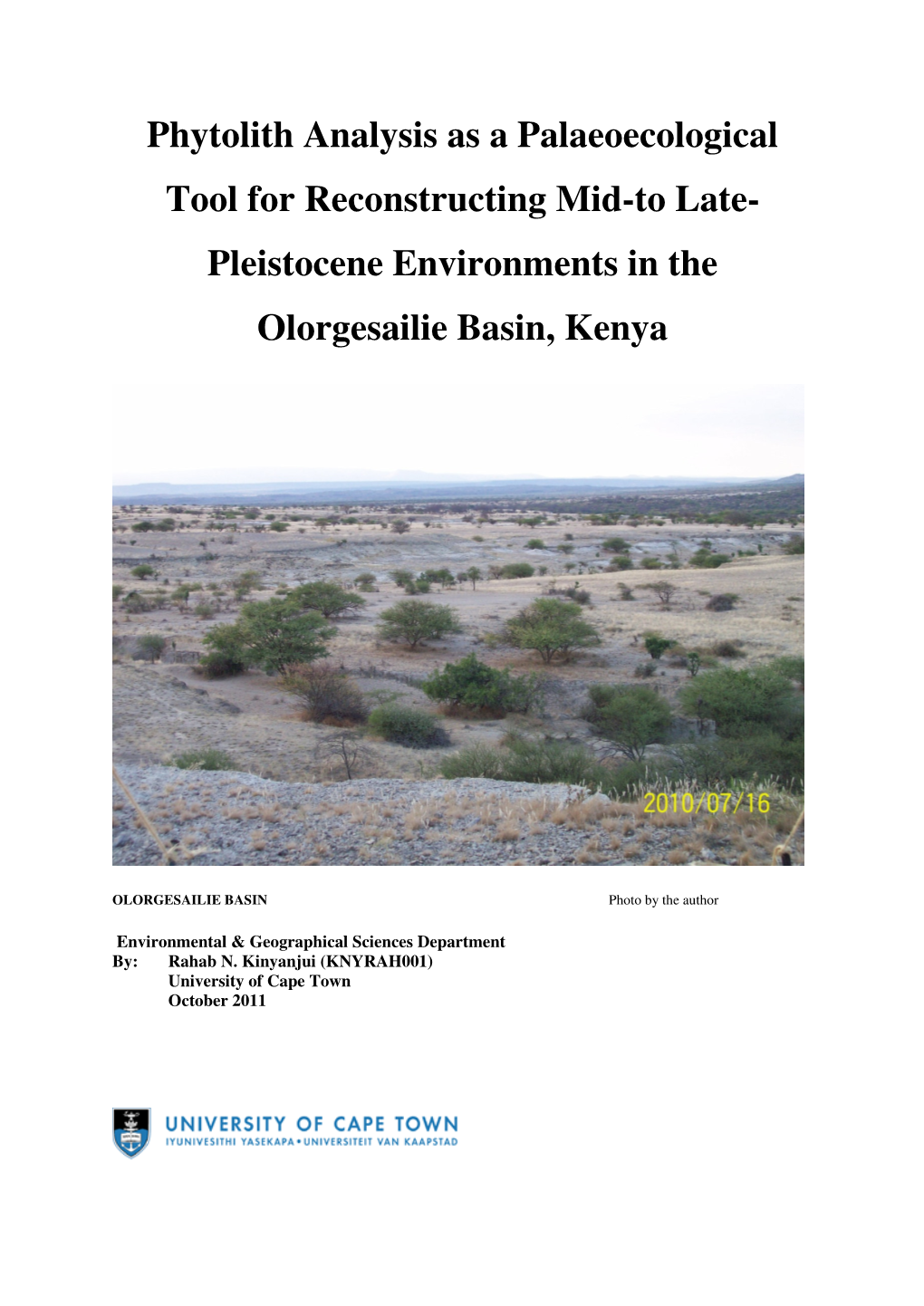 Phytolith Analysis As a Palaeoecological Tool for Reconstructing Mid-To Late- Pleistocene Environments in the Olorgesailie Basin, Kenya