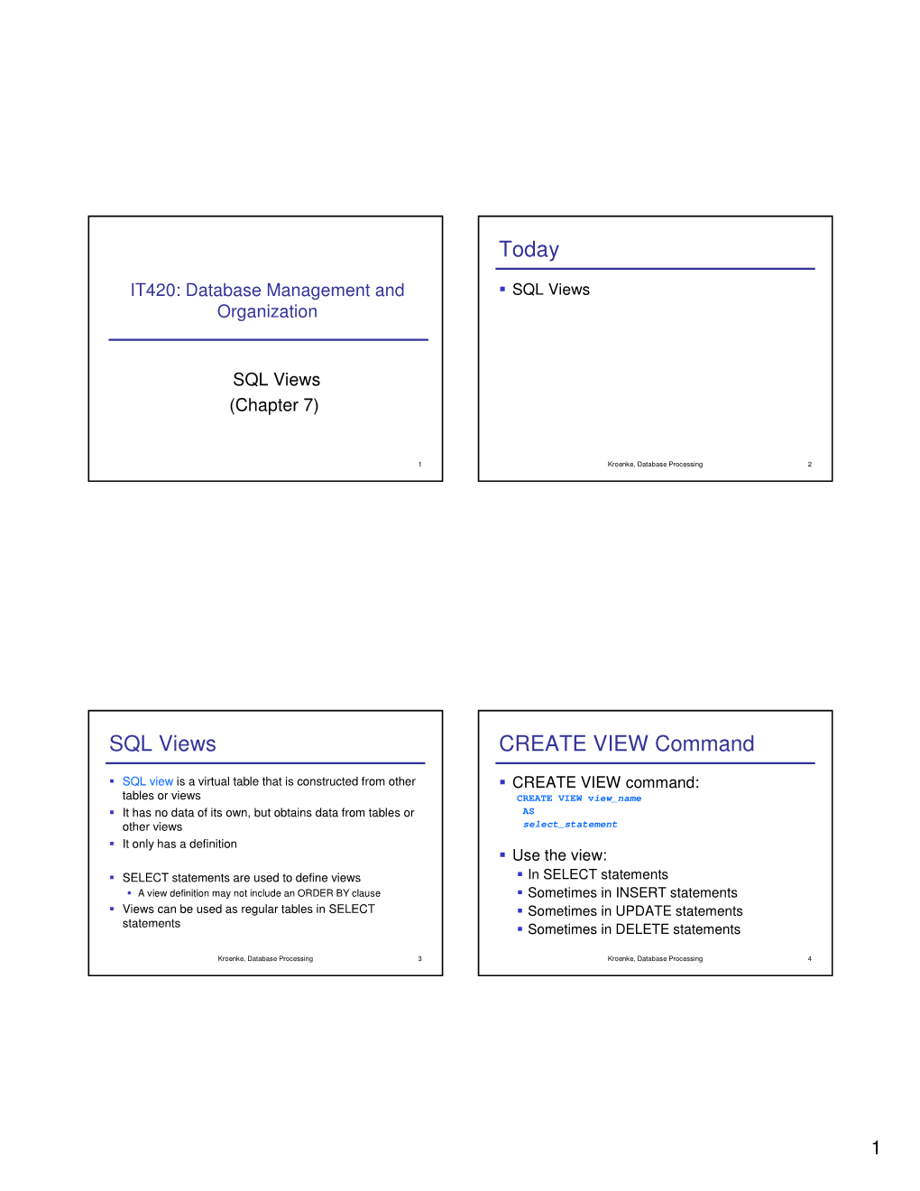 Today SQL Views CREATE VIEW Command