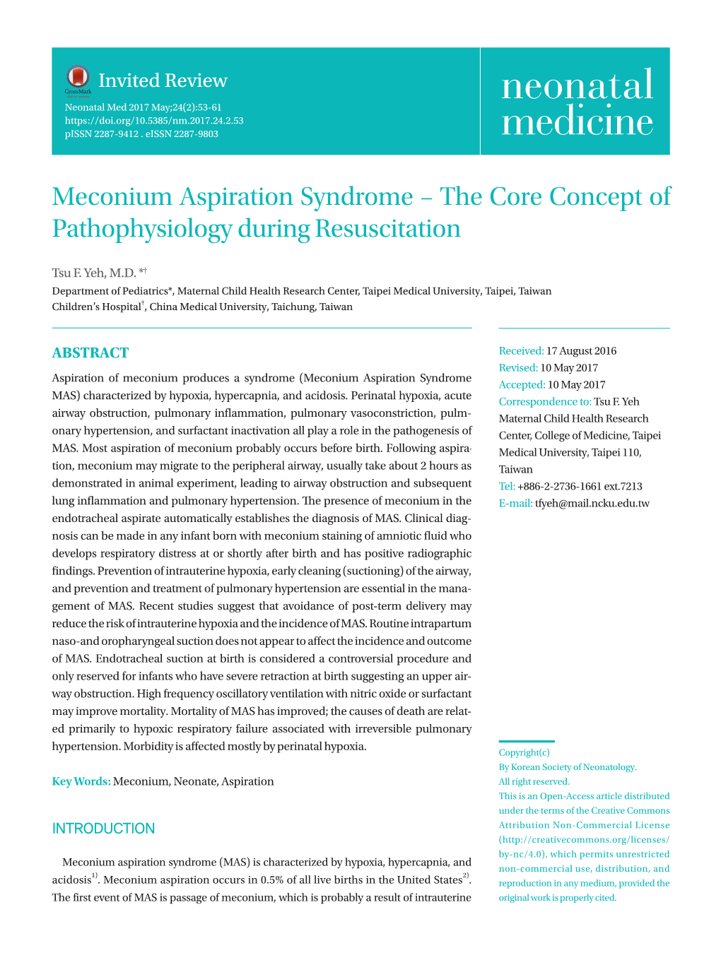 Meconium Aspiration Syndrome – the Core Concept of Pathophysiology During Resuscitation