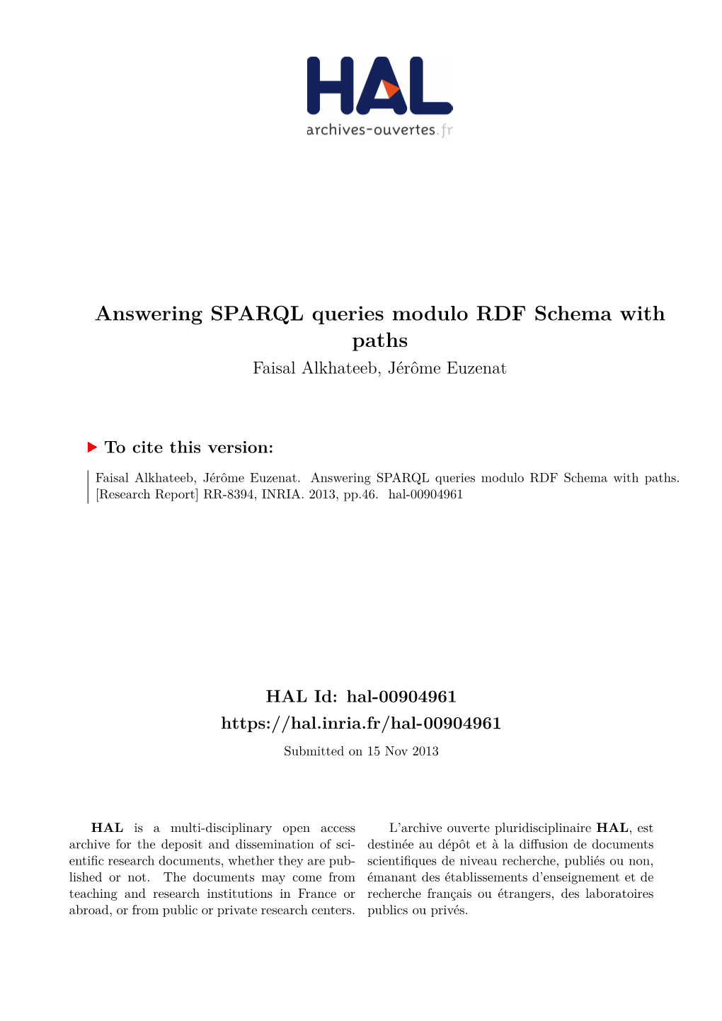 Answering SPARQL Queries Modulo RDF Schema with Paths Faisal Alkhateeb, Jérôme Euzenat