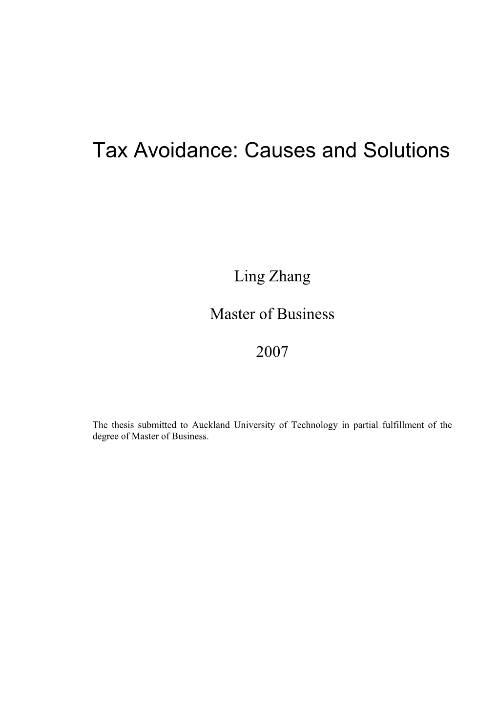 Tax Avoidance: Causes and Solutions