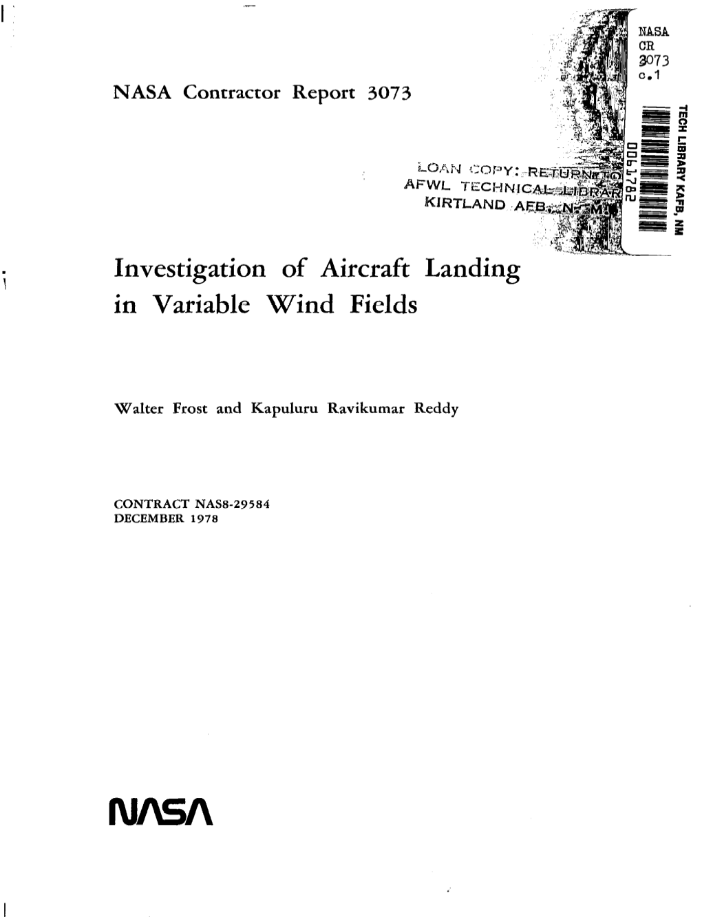 Investigation of Aircraft Landing in Variable Wind Fields