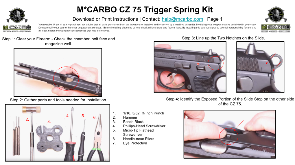 CZ 75 Trigger Spring Kit Printable Instructions