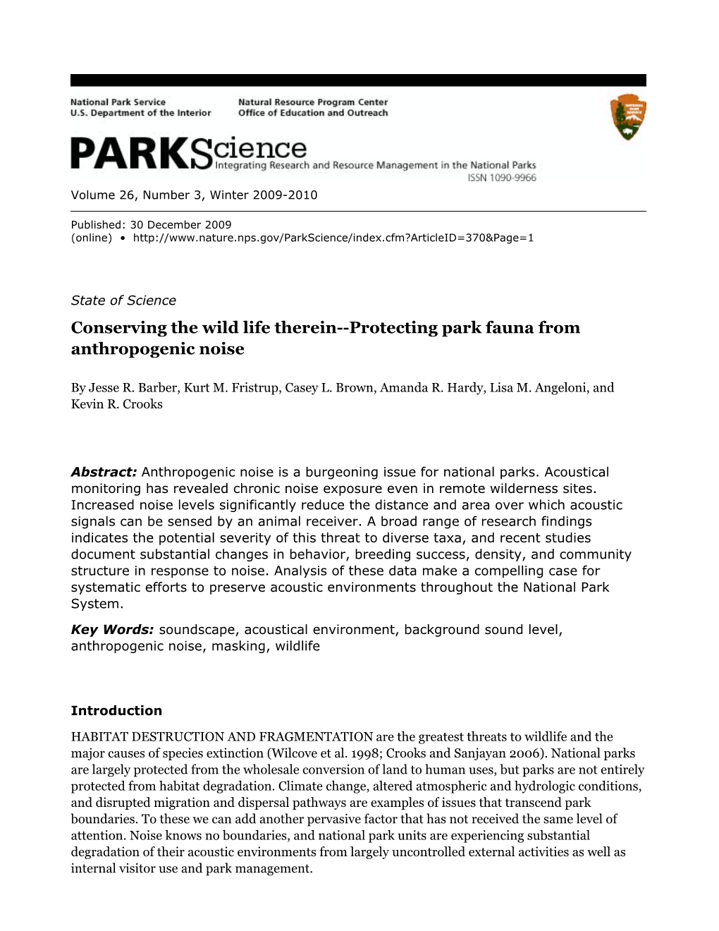 Conserving the Wild Life Therein--Protecting Park Fauna from Anthropogenic Noise