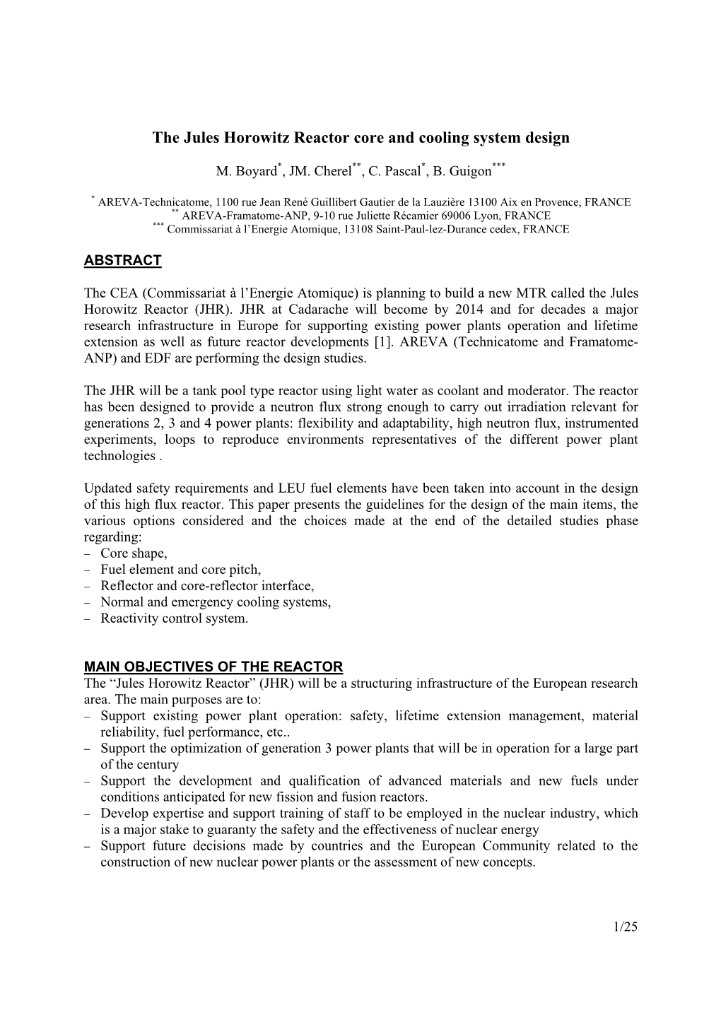 The Jules Horowitz Reactor Core and Cooling System Design