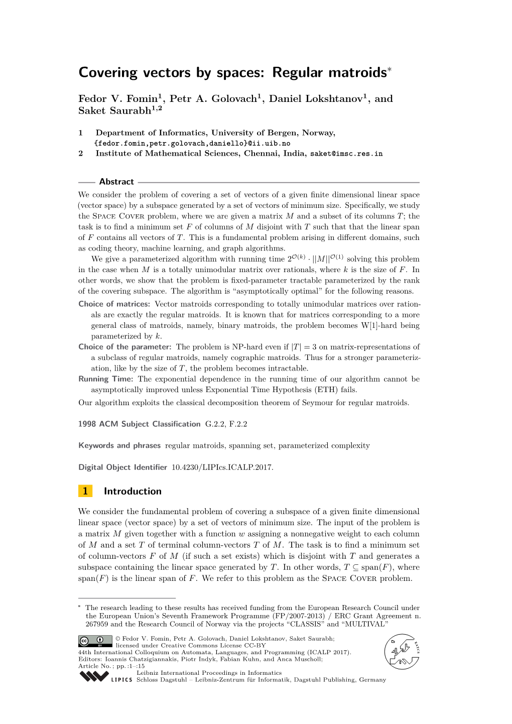 Covering Vectors by Spaces: Regular Matroids∗