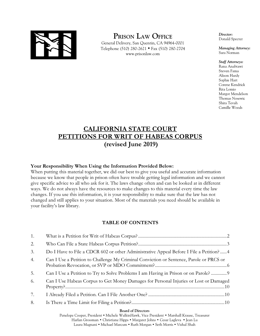 CALIFORNIA STATE COURT PETITIONS for WRIT of HABEAS CORPUS (Revised June 2019)