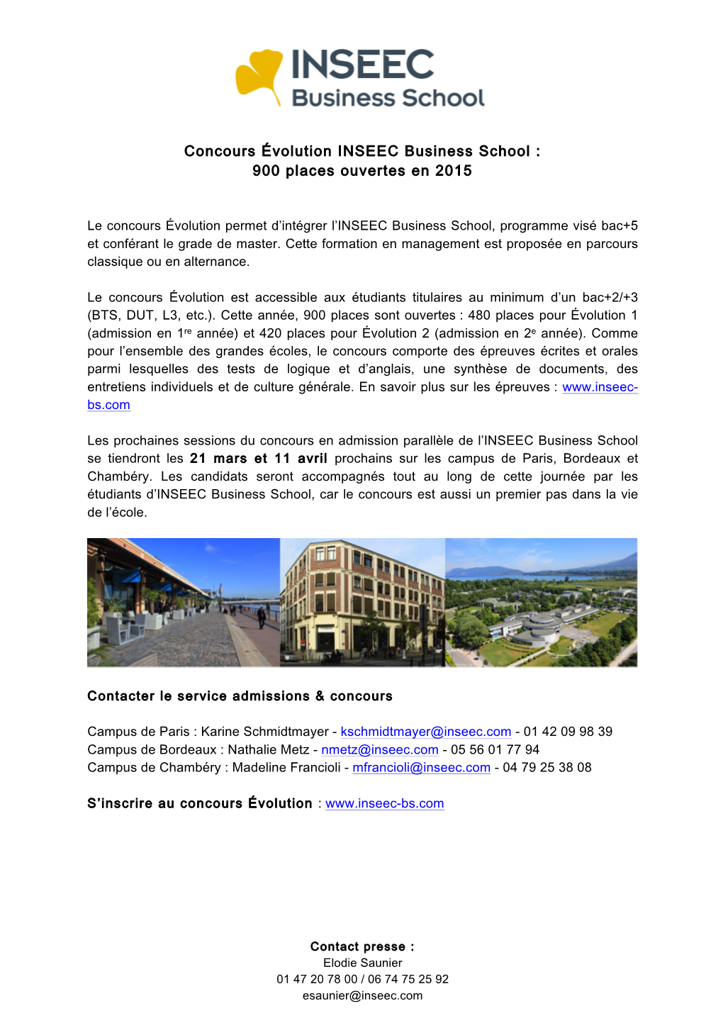 Concours Évolution INSEEC Business School : 900 Places Ouvertes En 2015