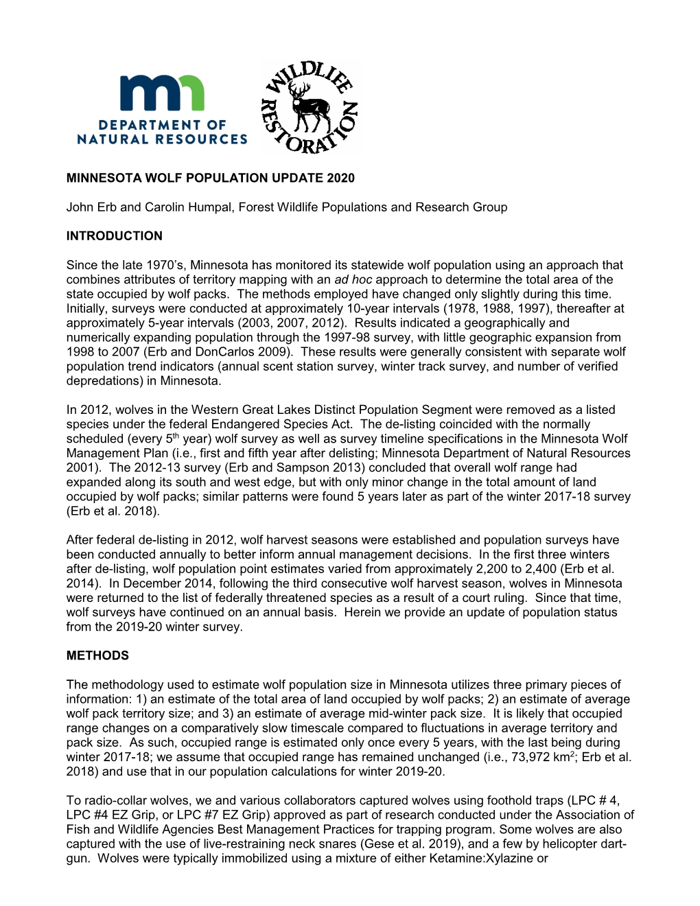 Distribution and Abundance of Wolves in Minnesota, 2012-13