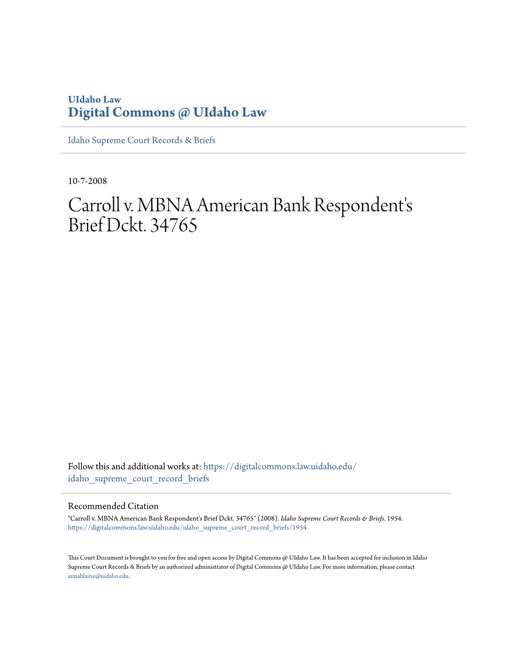 Carroll V. MBNA American Bank Respondent's Brief Dckt. 34765