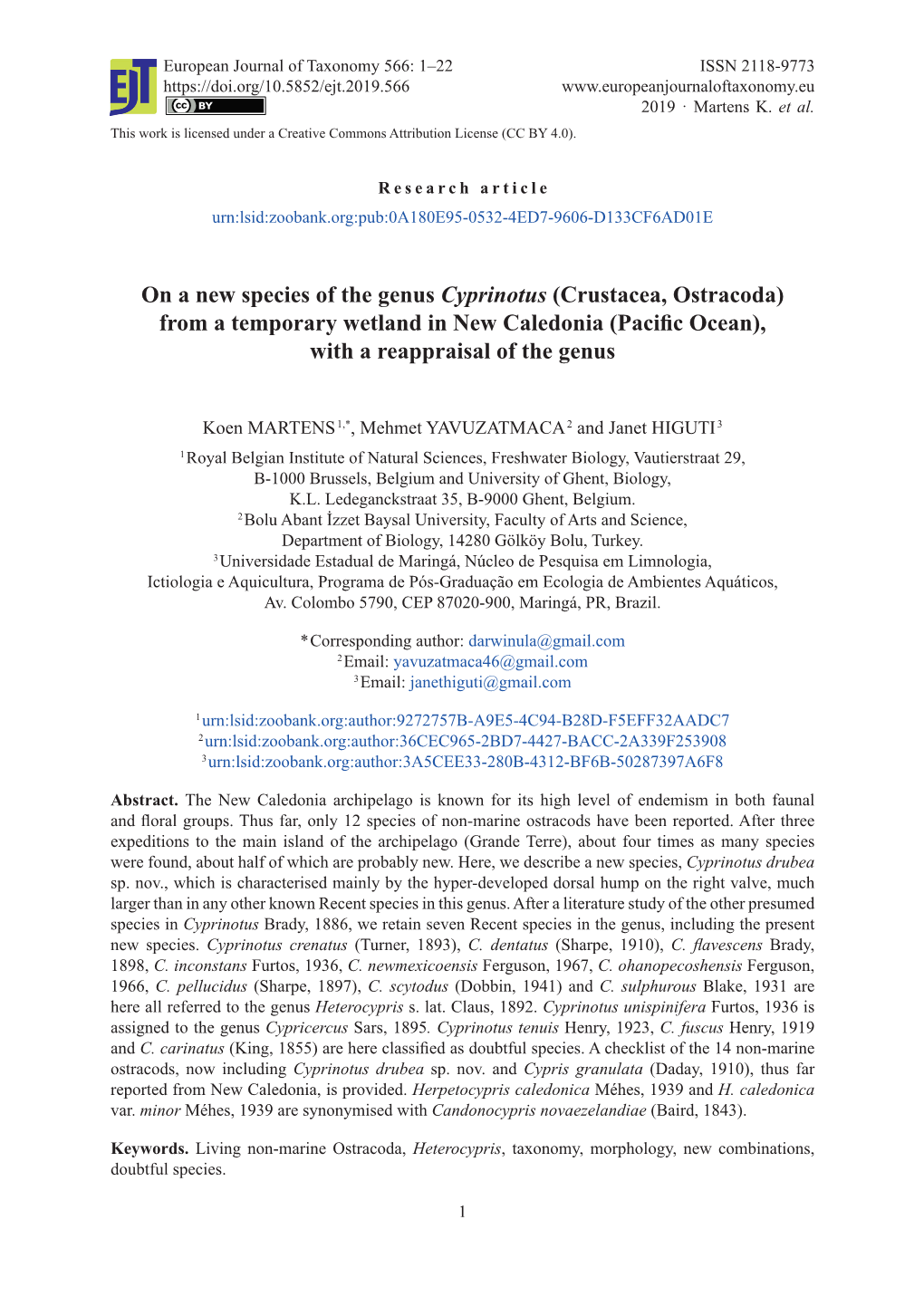 On a New Species of the Genus Cyprinotus (Crustacea, Ostracoda) from a Temporary Wetland in New Caledonia (Pacific Ocean), With