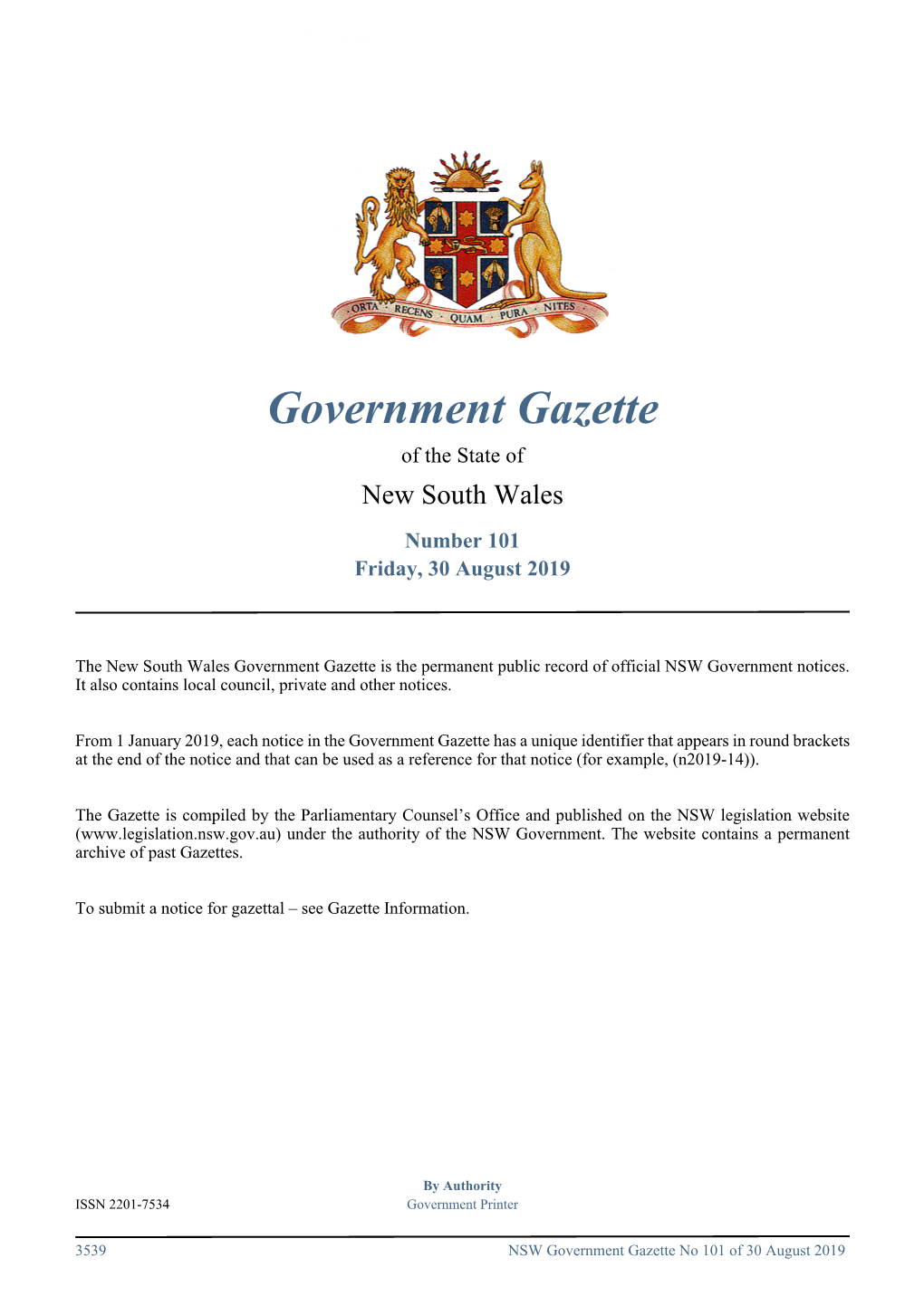 Government Gazette No 101 of Friday 30 August 2019