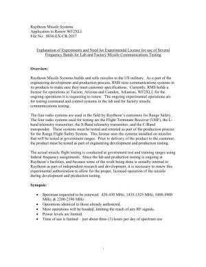 Raytheon Missile Systems Application to Renew WF2XLI File No: 0036-EX-CR-2017