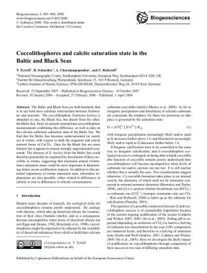 Coccolithophores and Calcite Saturation State in the Baltic and Black Seas