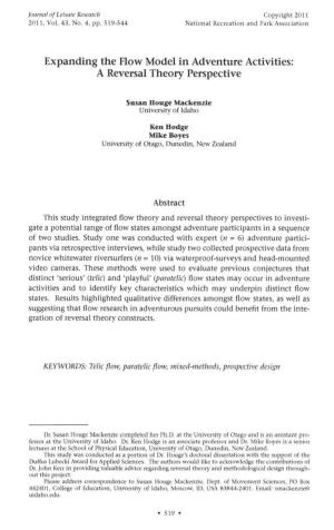 Expanding the Flow Model in Adventure Activities: a Reversal Theory Perspective