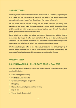 Safari Tours One Day Trip Lake Naivasha & Hell's Gate Tour