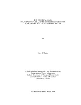 The 1990 Kirpan Case: Cultural Conflict and the Development of Equity Policy in the Peel District School Board