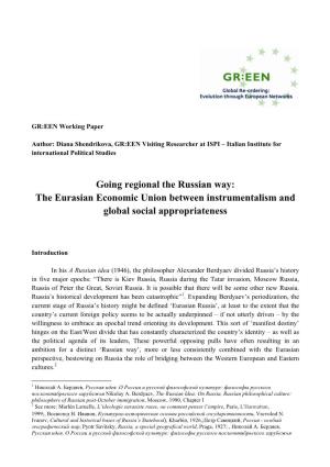 Going Regional the Russian Way: the Eurasian Economic Union Between Instrumentalism and Global Social Appropriateness