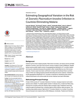 Estimating Geographical Variation in the Risk of Zoonotic Plasmodium Knowlesi Infection in Countries Eliminating Malaria