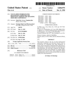 United States Patent (19) 11 Patent Number: 5,846,975 Pan Et Al