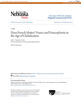 Does French Matter? France and Francophonie in the Age of Globalization Jody L