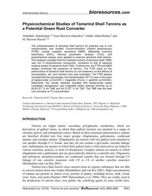 Physicochemical Studies of Tamarind Shell Tannins As a Potential Green Rust Converter