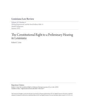 The Constitutional Right to a Preliminary Hearing in Louisiana, 35 La