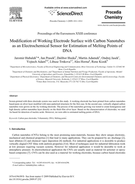 Modification of Working Electrode Surface with Carbon Nanotubes As an Electrochemical Sensor for Estimation of Melting Points of DNA