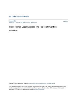 Greco-Roman Legal Analysis: the Topics of Invention