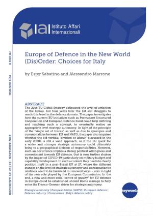 Europe of Defence in the New World (Dis)Order: Choices for Italy