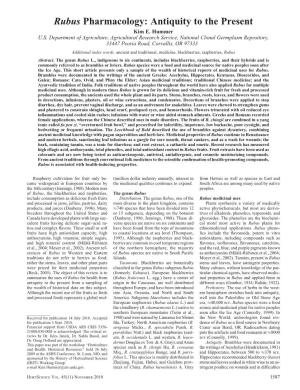 Rubus Pharmacology: Antiquity to the Present Kim E