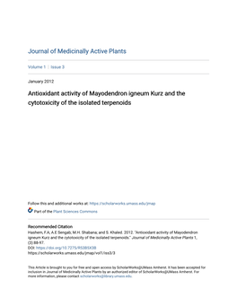 Antioxidant Activity of Mayodendron Igneum Kurz and the Cytotoxicity of the Isolated Terpenoids