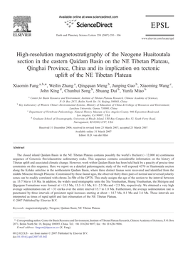 High-Resolution Magnetostratigraphy of the Neogene Huaitoutala Section