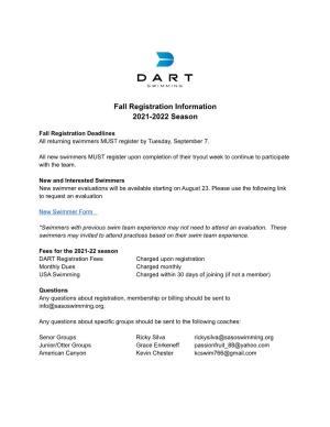 Fall Registration Info 2021-22