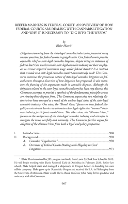 Reefer Madness in Federal Court: an Overview of How Federal Courts Are Dealing with Cannabis Litigation and Why It Is Necessary to “Dig Into the Weeds”