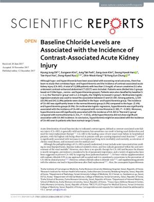 Baseline Chloride Levels Are Associated with the Incidence Of
