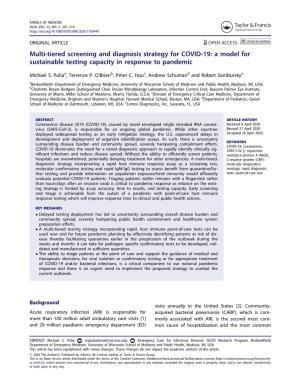 Multi-Tiered Screening and Diagnosis Strategy for COVID-19: a Model for Sustainable Testing Capacity in Response to Pandemic