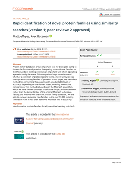 Rapid Identification of Novel Protein Families Using Similarity Searches [Version 1; Peer Review: 2 Approved]