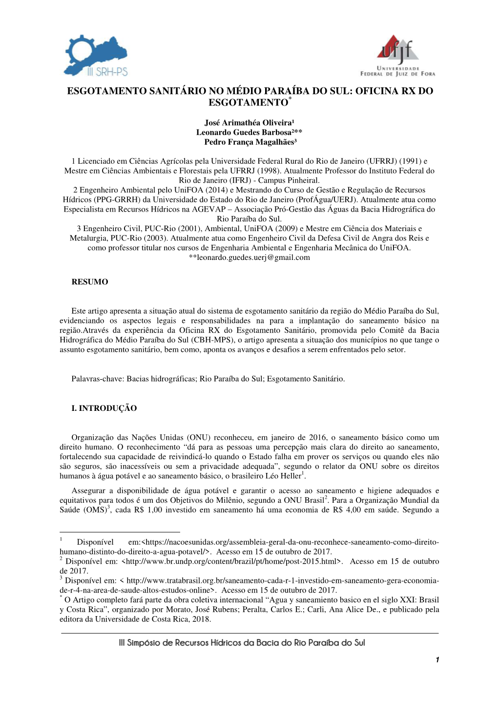 Esgotamento Sanitário No Médio Paraíba Do Sul: Oficina Rx Do Esgotamento *