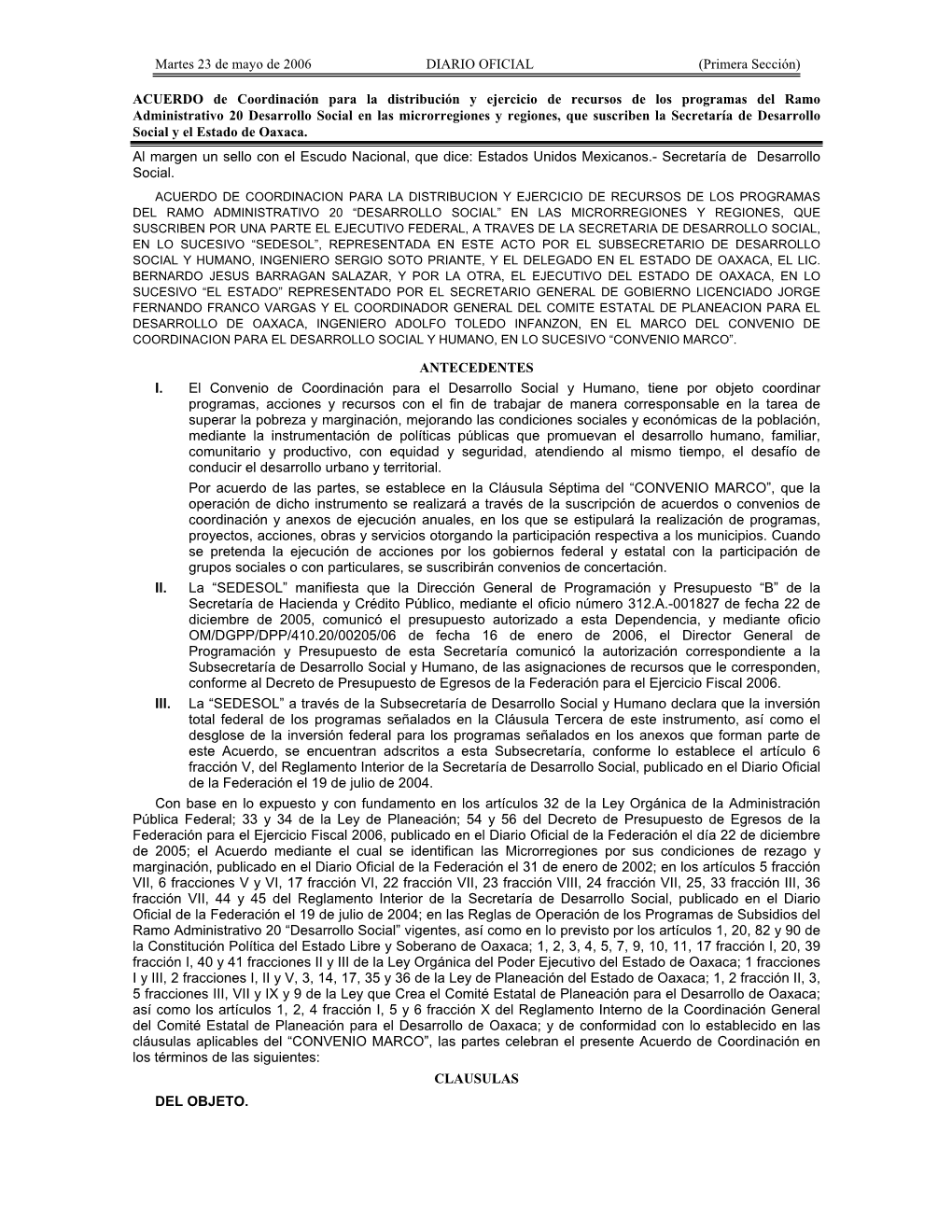 Martes 23 De Mayo De 2006 DIARIO OFICIAL (Primera Sección)