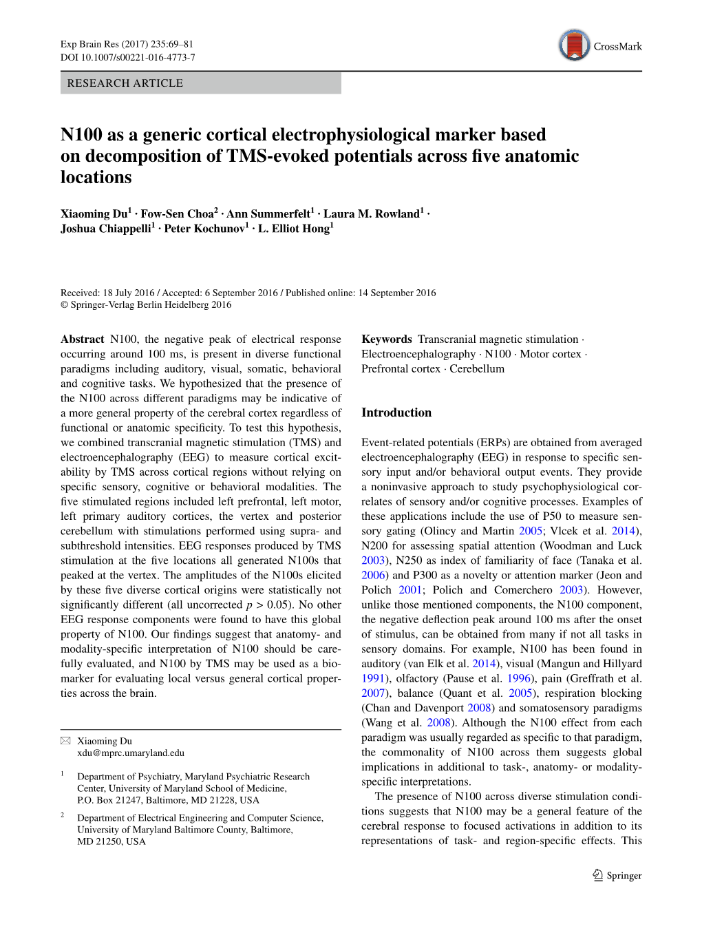 N100 As a Generic Cortical Electrophysiological Marker Based on Decomposition of TMS‑Evoked Potentials Across Five Anatomic Locations