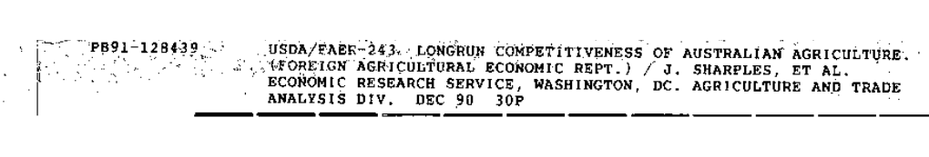 Longrun Competitiveness of Australian Agriculture