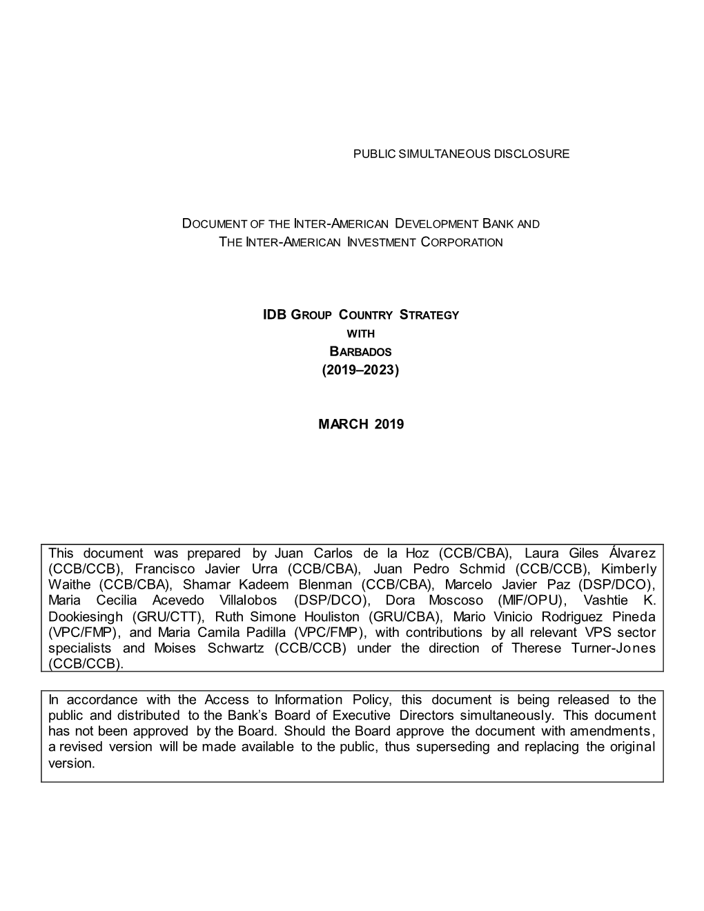 (2019–2023) MARCH 2019 This Document Was Prepared by Juan Carlos De La