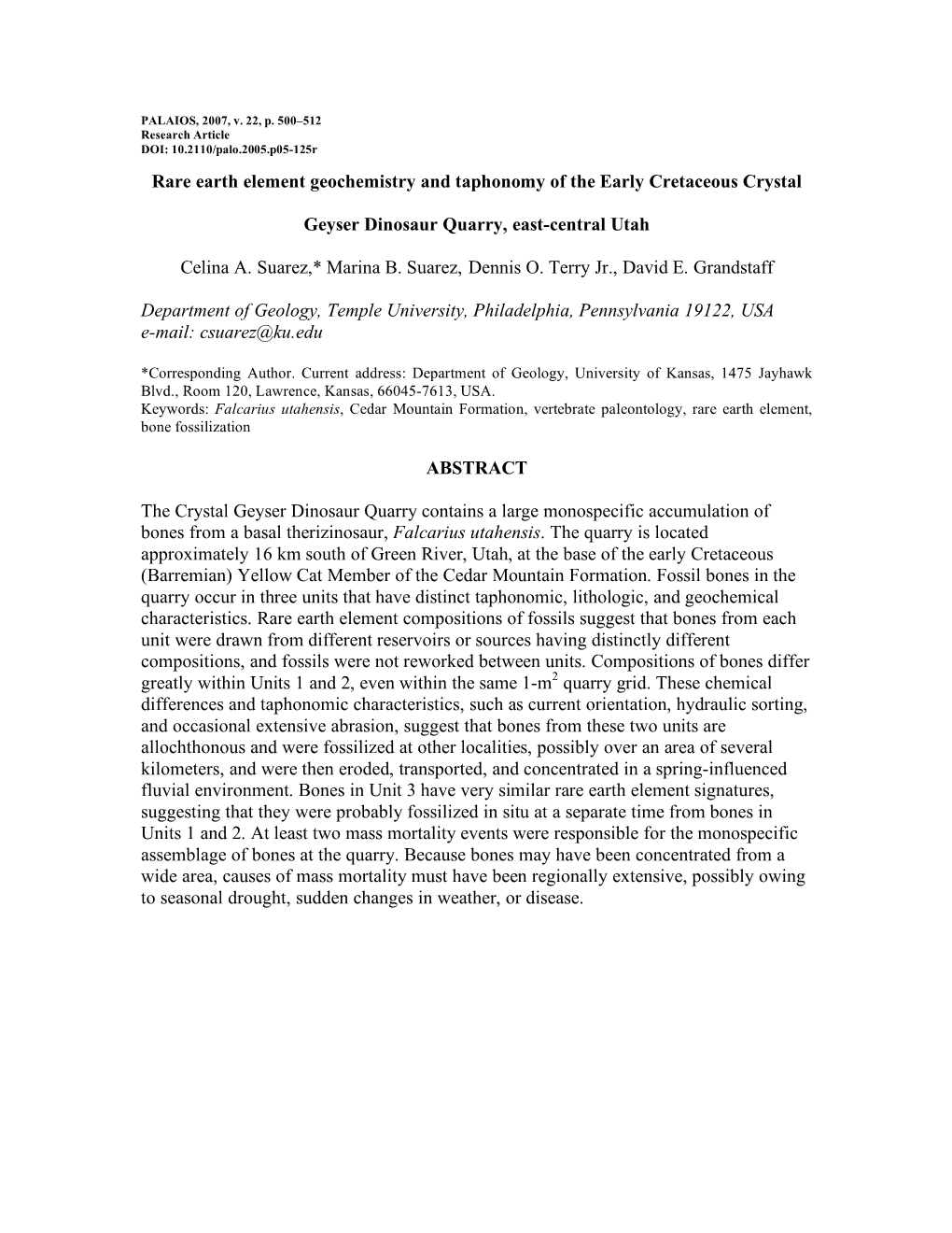 Rare Earth Element Geochemistry and Taphonomy of the Early Cretaceous Crystal