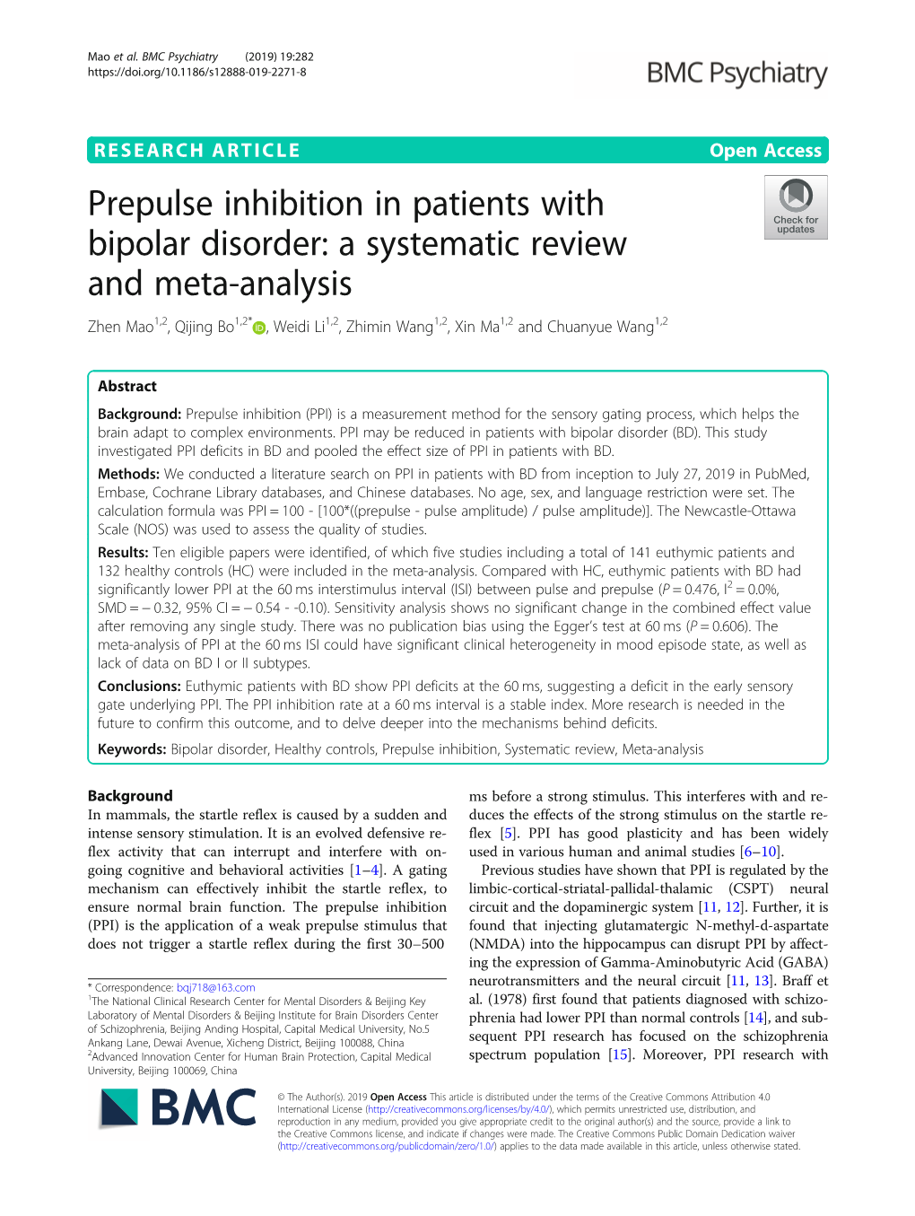 Prepulse Inhibition in Patients with Bipolar Disorder
