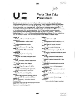 Verbs That Take Prepositions UNDERGRADUATE CENTER