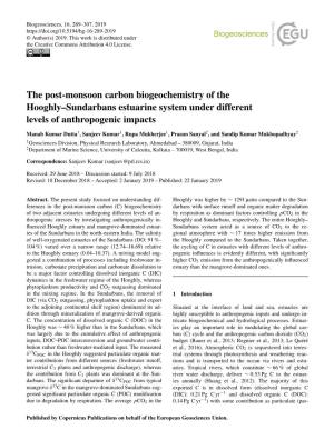 Article Is Part of the Special Issue Aquatic Ecosystems with Anthropogenically Stressed Aquatic “Human Impacts on Carbon ﬂuxes in Asian River Systems”