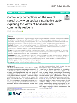 Community Perceptions on the Role of Sexual Activity on Stroke: a Qualitative Study Exploring the Views of Ghanaian Local Community Residents Olutobi Adekunle Sanuade