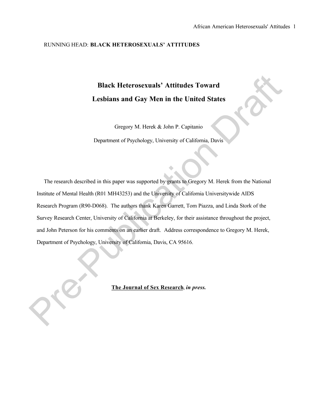 Black Heterosexuals' Attitudes Toward Lesbians and Gay Men in The