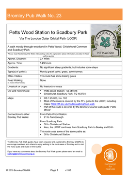 Petts Wood Station to Scadbury Park Via the London Outer Orbital Path (LOOP)